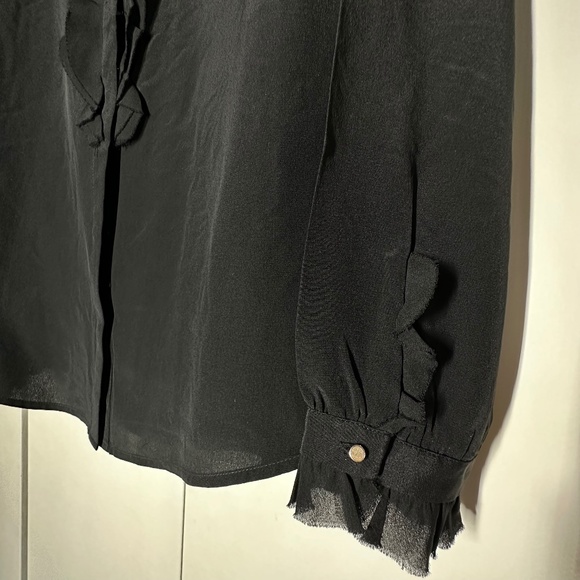 Zadig & Voltaire Long Sleeved Ruffle Front Black Silk Blouse size XS - Picture 6 of 6